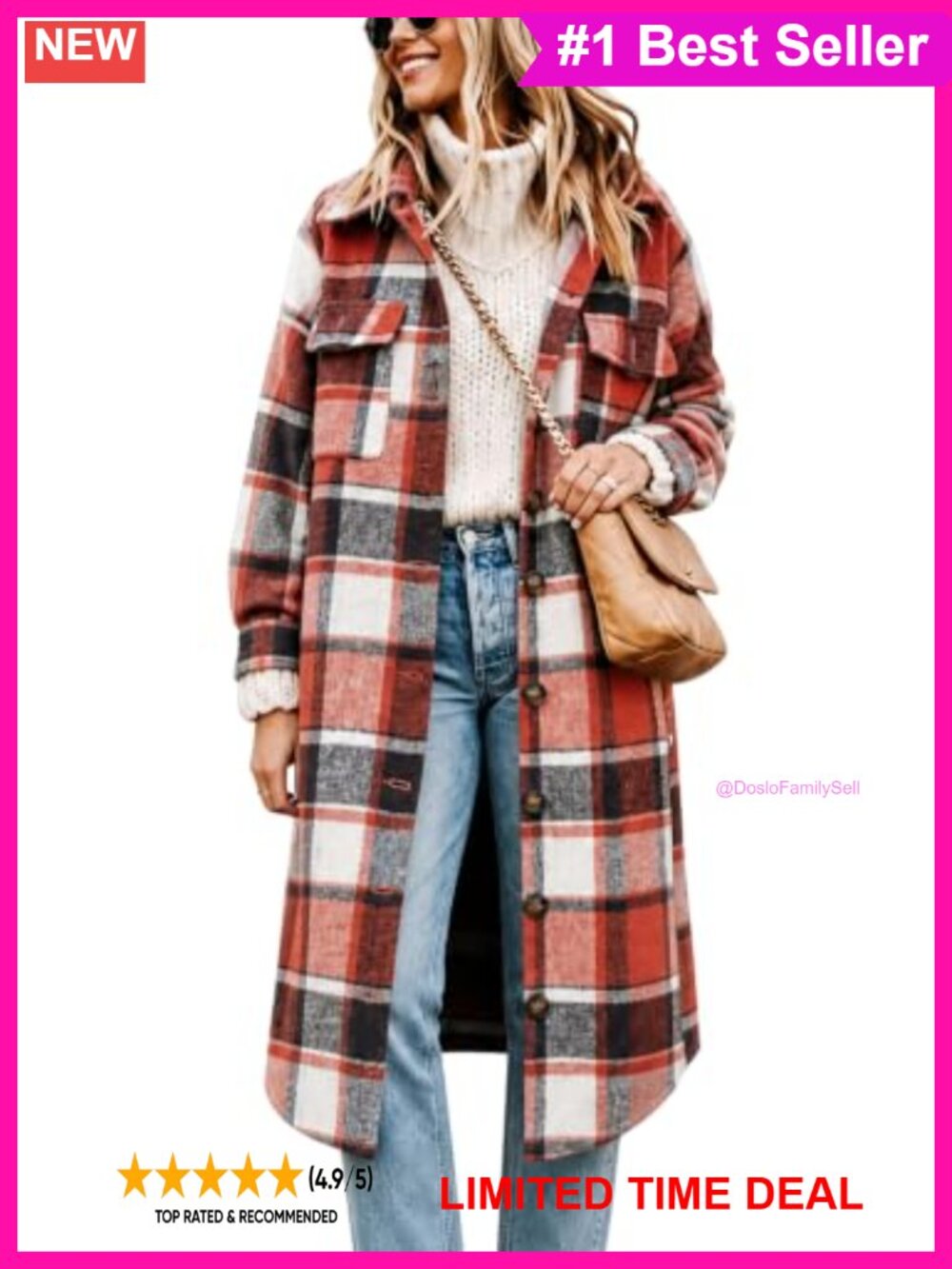 Oversized Plaid Shacket Long Flannel Shirt Jacket Button Down